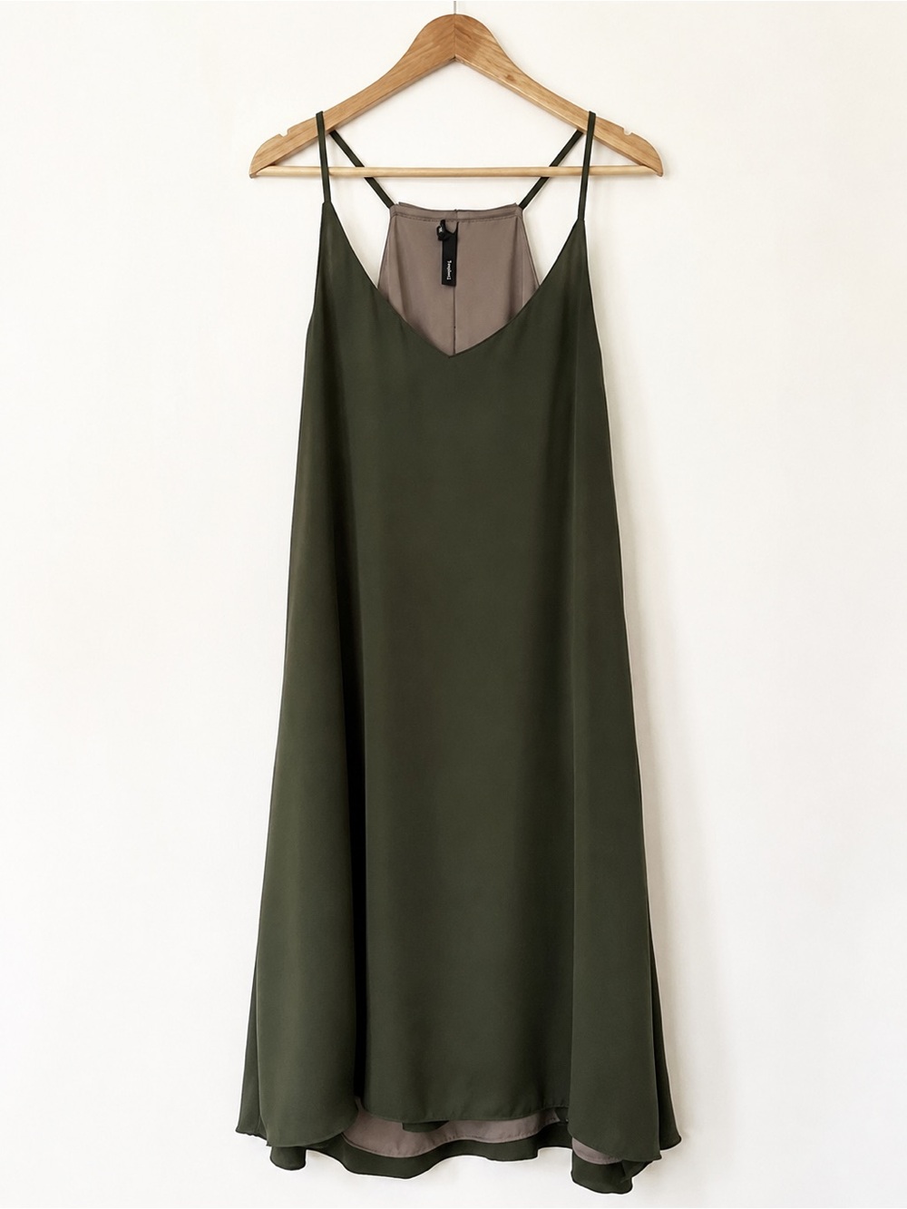 Tempted Reversible Olive Green & Taupe Slip Dress Size L